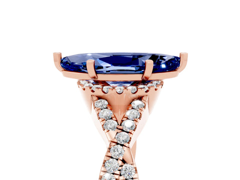 Rose gold Marquise Cut Blue Sapphire Halo Twist Band Solitaire Prong Setting Ring_5