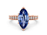 Rose gold Marquise Cut Blue Sapphire Milgrain Pavé Engagement Ring with Four-Prong Setting