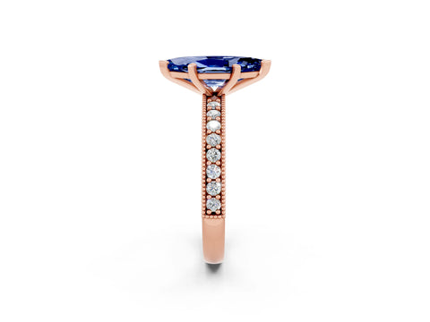 Rose gold Marquise Cut Blue Sapphire Milgrain Pavé Engagement Ring with Four-Prong Setting_2