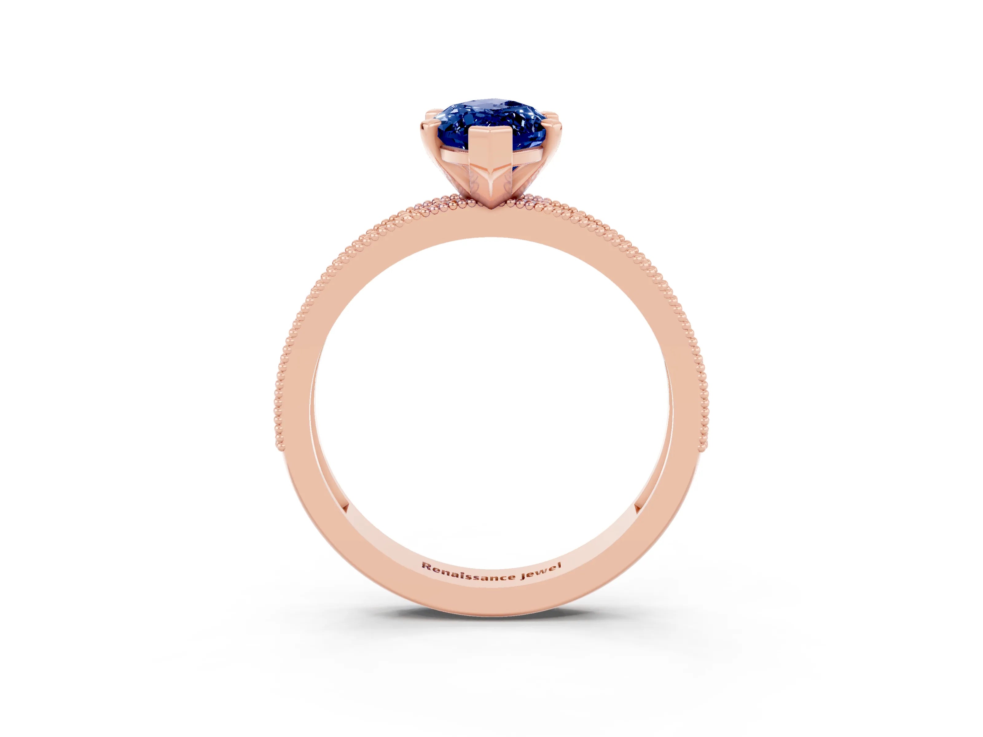 Rose gold Marquise Cut Blue Sapphire Milgrain Pavé Engagement Ring with Four-Prong Setting_3