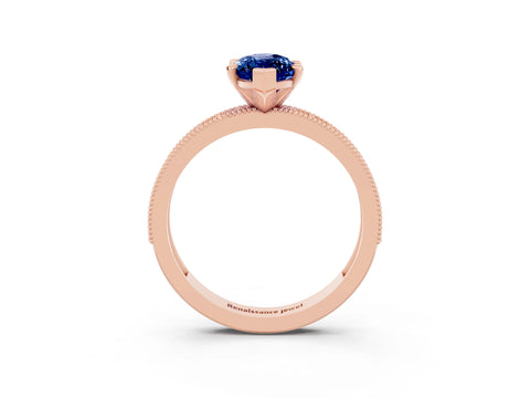 Rose gold Marquise Cut Blue Sapphire Milgrain Pavé Engagement Ring with Four-Prong Setting_3