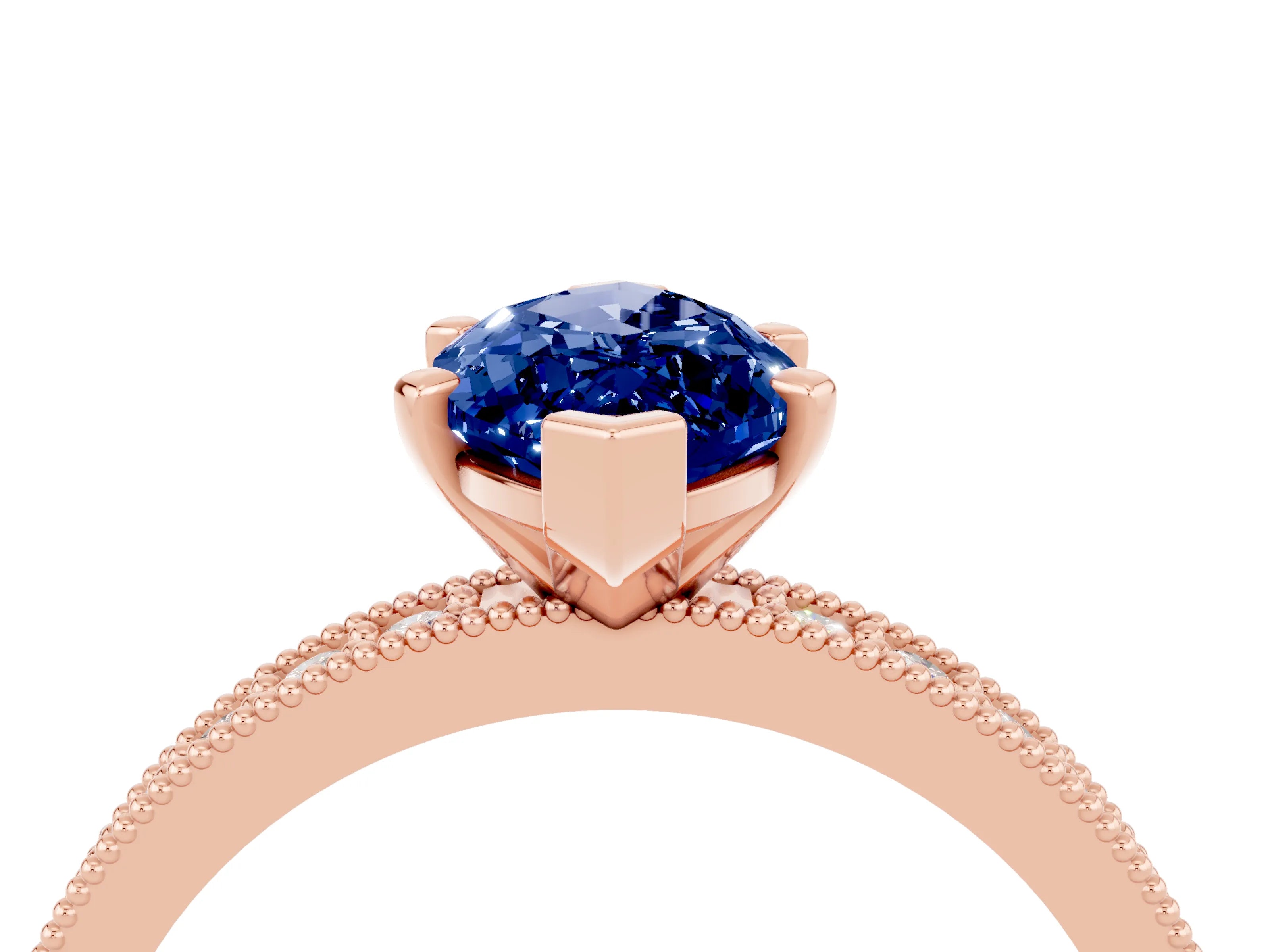 Rose gold Marquise Cut Blue Sapphire Milgrain Pavé Engagement Ring with Four-Prong Setting_4