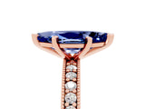Rose gold Marquise Cut Blue Sapphire Milgrain Pavé Engagement Ring with Four-Prong Setting_5