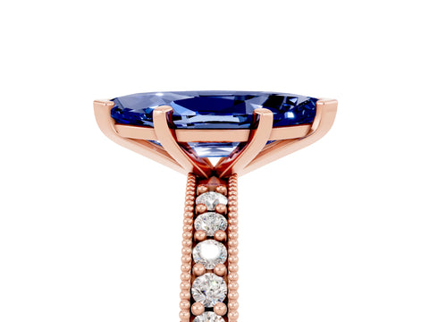 Rose gold Marquise Cut Blue Sapphire Milgrain Pavé Engagement Ring with Four-Prong Setting_5