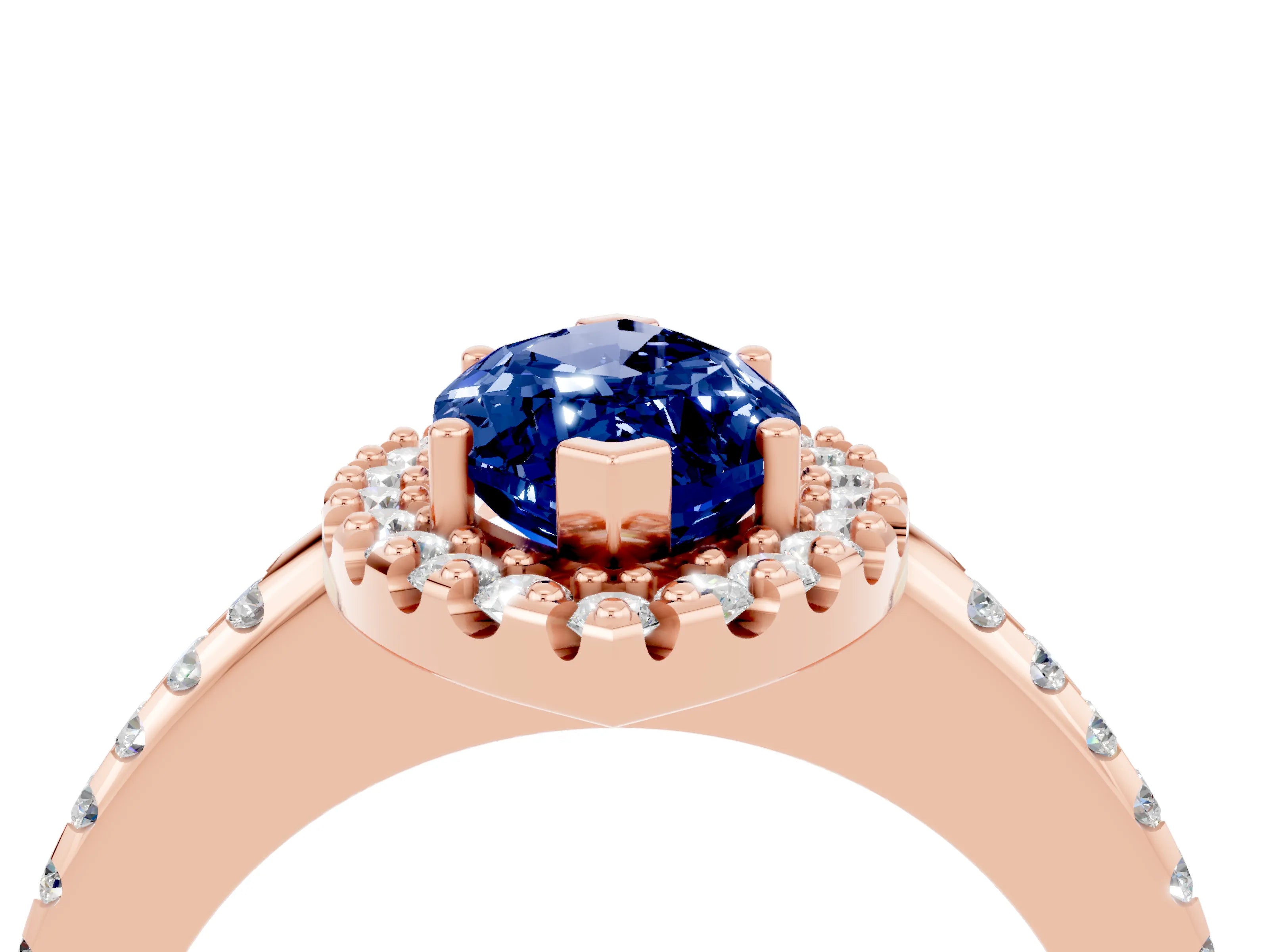 Rose gold Marquise Cut Blue Sapphire Pavé Halo Ring with Four-Prong Setting_16
