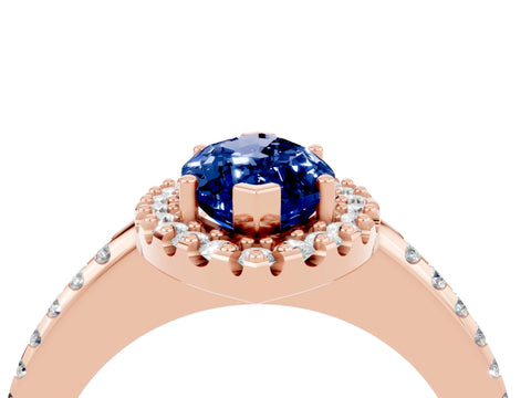 Rose gold Marquise Cut Blue Sapphire Pavé Halo Ring with Four-Prong Setting_16
