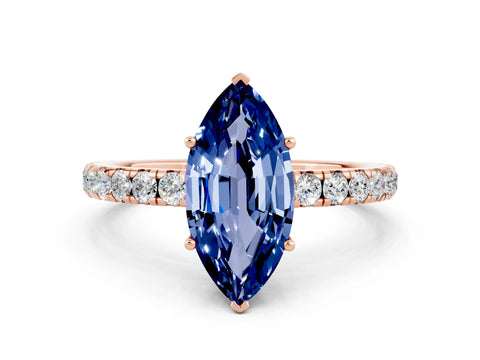 Rose gold Marquise Cut Blue Sapphire Pavé Solitaire Engagement Ring with Four-Prong Setting_12