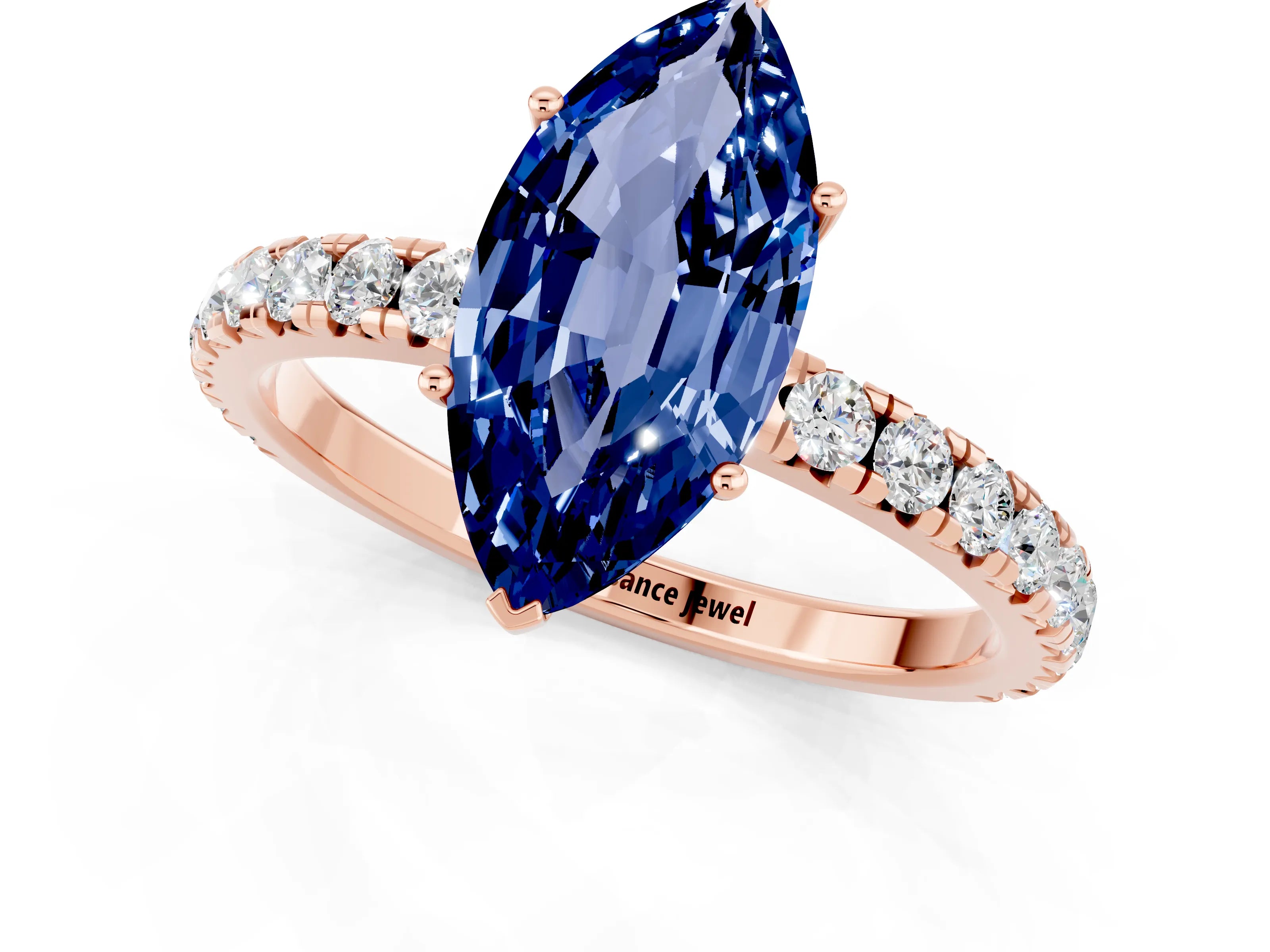 Rose gold Marquise Cut Blue Sapphire Pavé Solitaire Engagement Ring with Four-Prong Setting_13