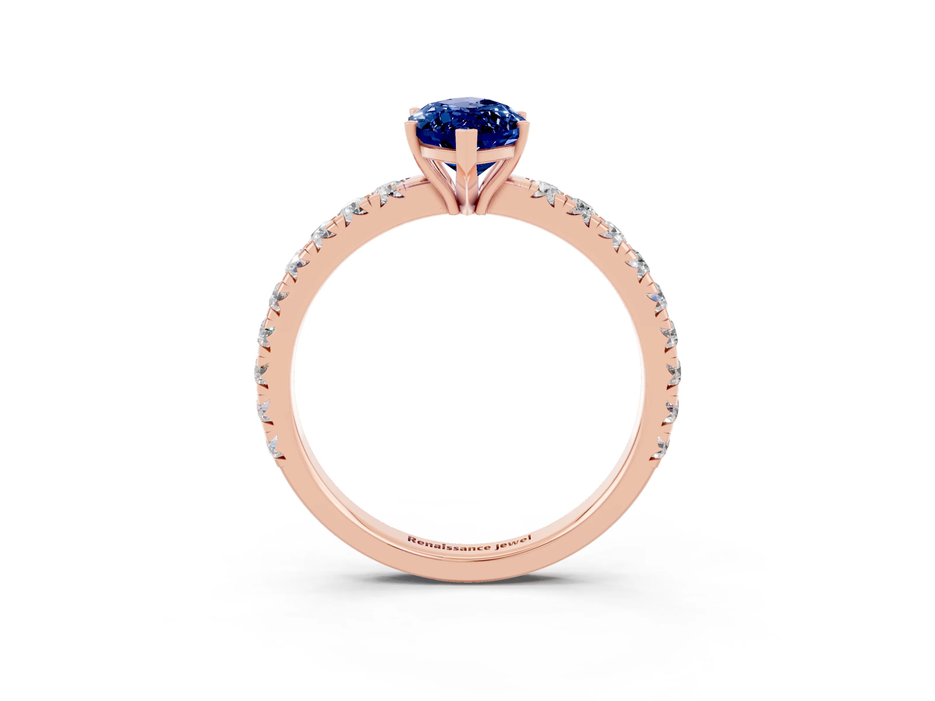 Rose gold Marquise Cut Blue Sapphire Pavé Solitaire Engagement Ring with Four-Prong Setting_15