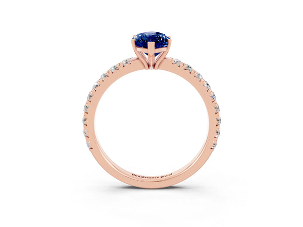 Rose gold Marquise Cut Blue Sapphire Pavé Solitaire Engagement Ring with Four-Prong Setting