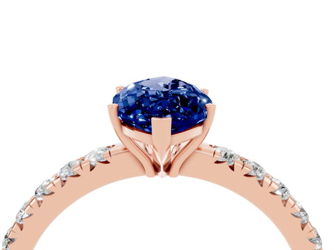 Rose gold Marquise Cut Blue Sapphire Pavé Solitaire Engagement Ring with Four-Prong Setting_16