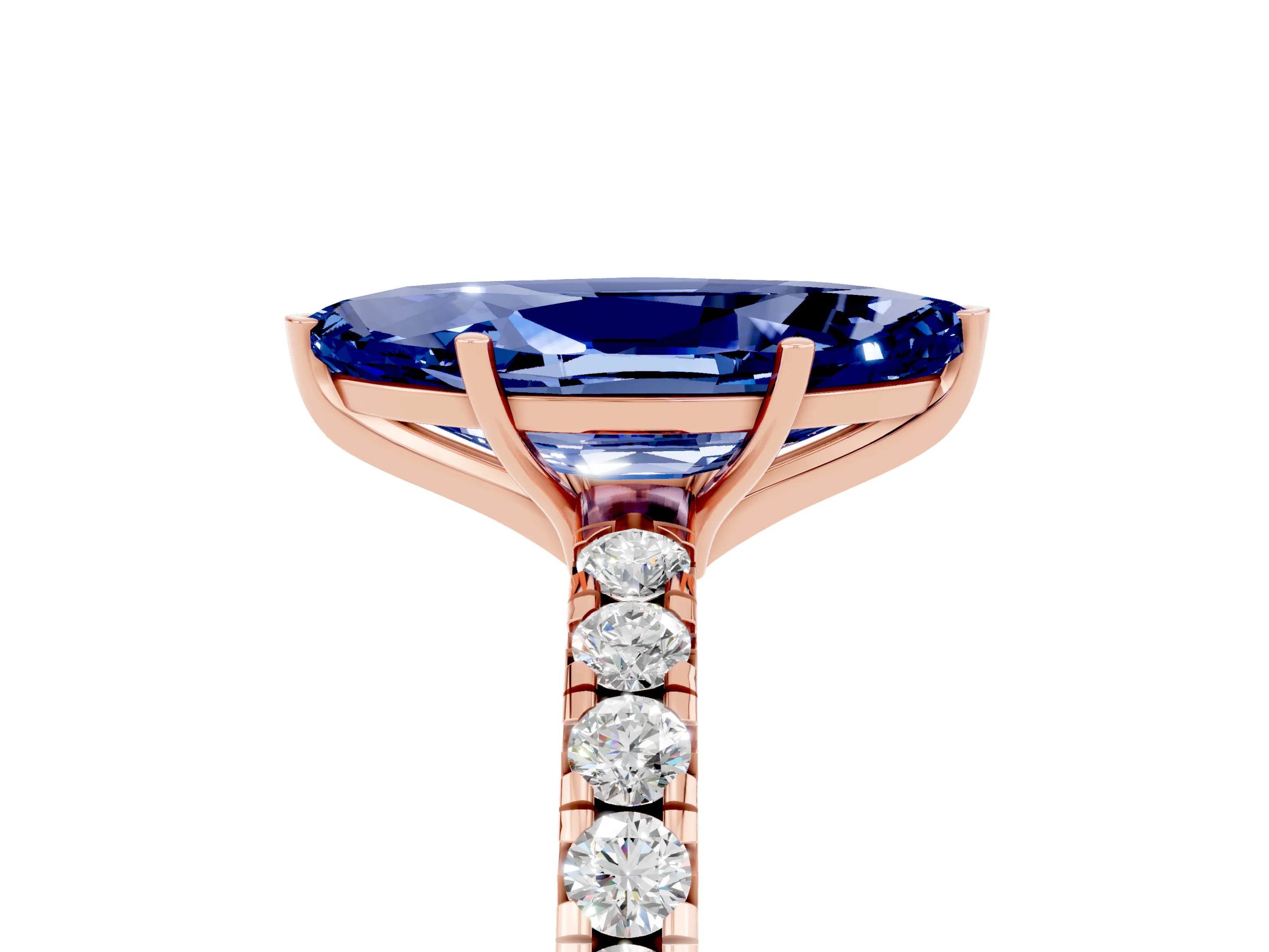 Rose gold Marquise Cut Blue Sapphire Pavé Solitaire Engagement Ring with Four-Prong Setting_17