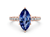 Rose gold Marquise Cut Blue Sapphire Pavé Solitaire Ring with Round Band and Prong Setting_24