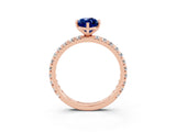 Rose gold Marquise Cut Blue Sapphire Pavé Solitaire Ring with Round Band and Prong Setting_27
