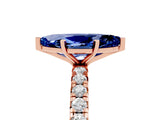 Rose gold Marquise Cut Blue Sapphire Pavé Solitaire Ring with Round Band and Prong Setting_29