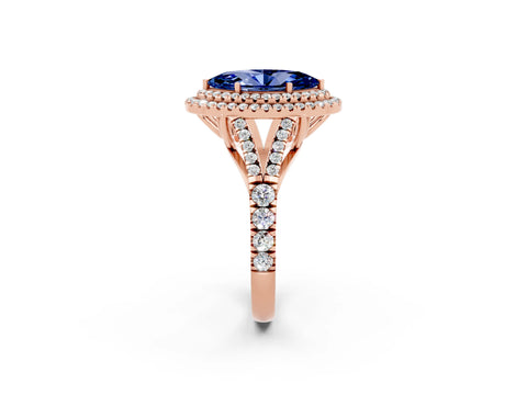 Rose gold Marquise Cut Blue Sapphire Pavé Split Shank Double Halo Engagement Ring_2