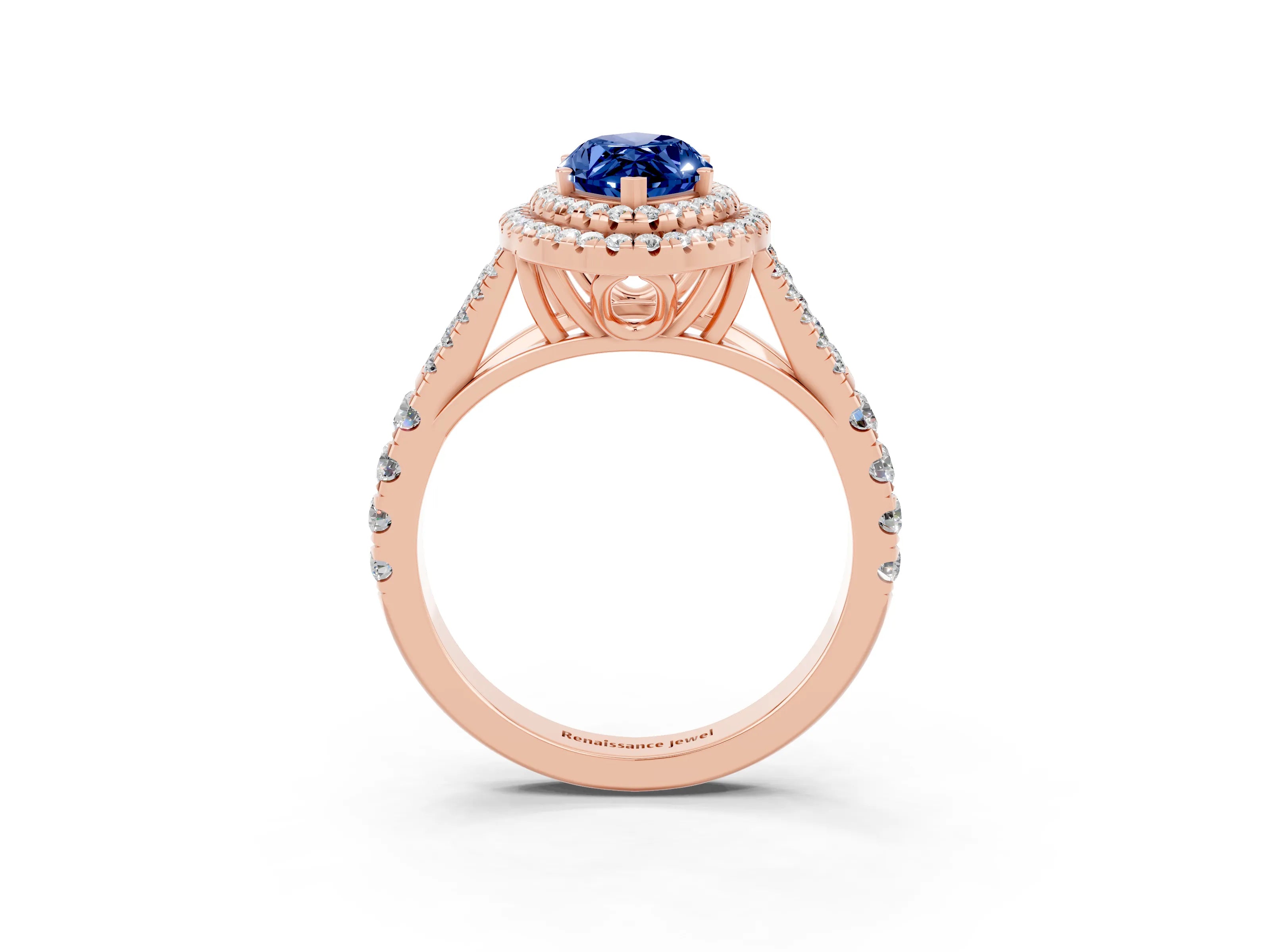 Rose gold Marquise Cut Blue Sapphire Pavé Split Shank Double Halo Engagement Ring_3