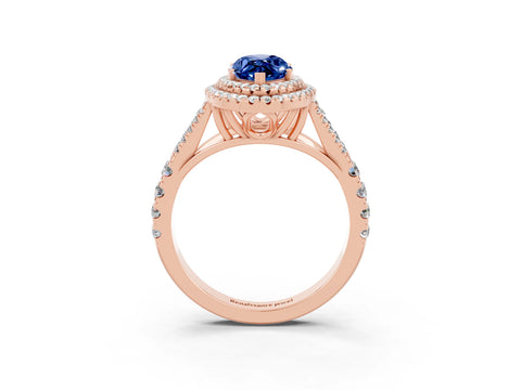 Rose gold Marquise Cut Blue Sapphire Pavé Split Shank Double Halo Engagement Ring_3