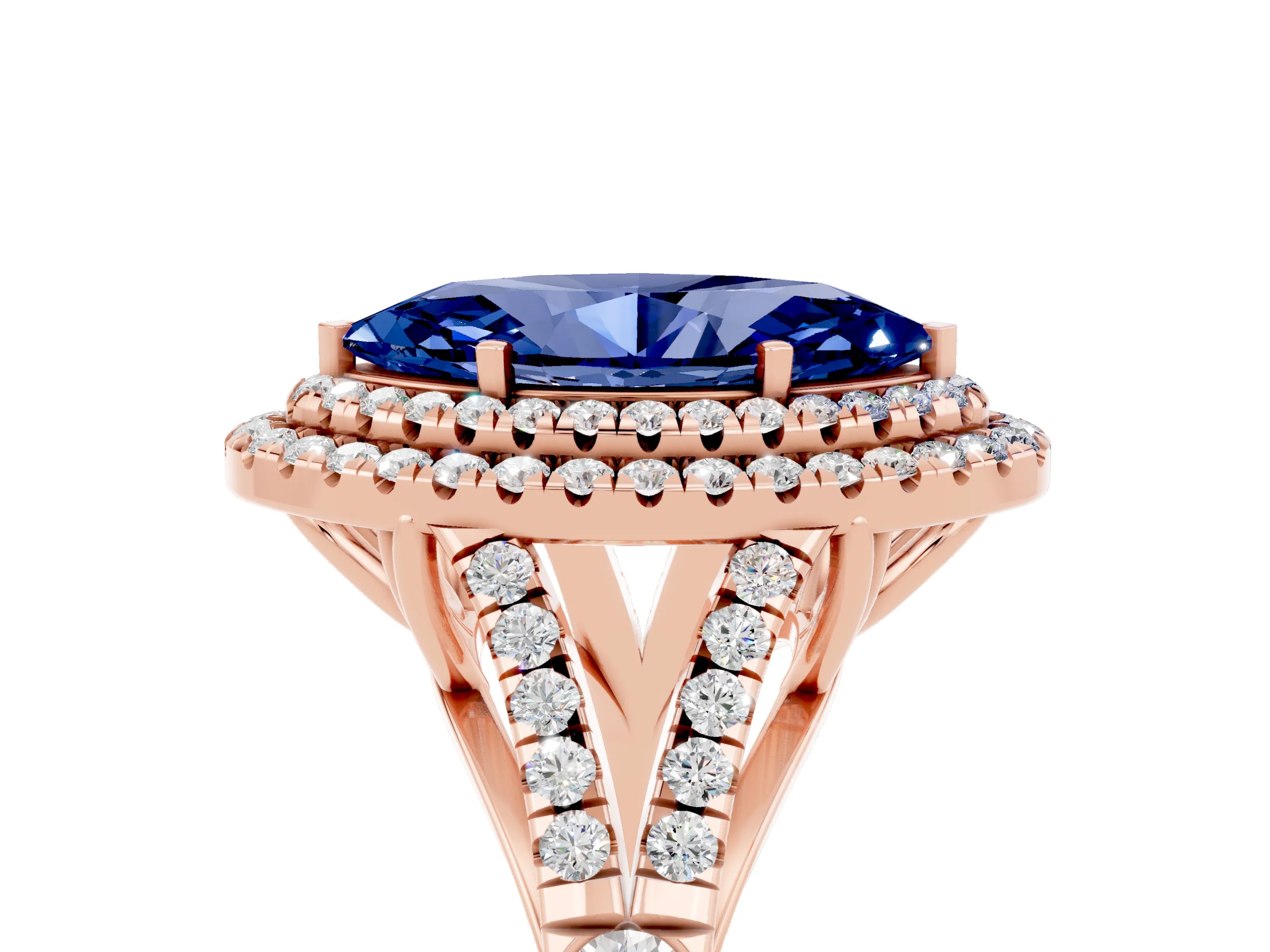 Rose gold Marquise Cut Blue Sapphire Pavé Split Shank Double Halo Engagement Ring_5