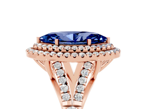 Rose gold Marquise Cut Blue Sapphire Pavé Split Shank Double Halo Engagement Ring_5