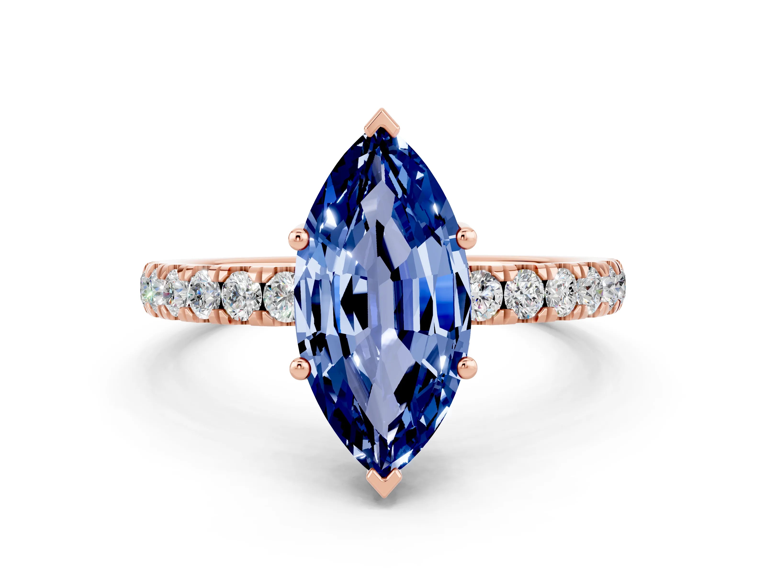 Rose gold Marquise Cut Blue Sapphire Pave Band Solitaire Ring with Four-Prong Setting_24