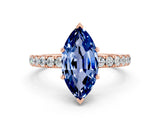 Rose gold Marquise Cut Blue Sapphire Pave Band Solitaire Ring with Four-Prong Setting_24