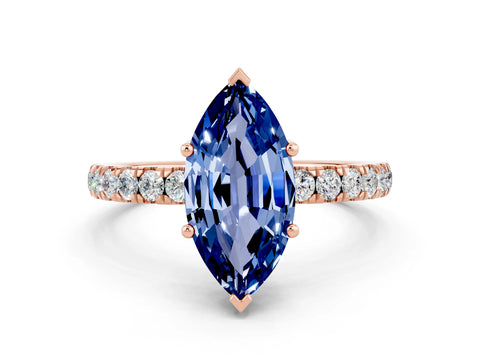 Rose gold Marquise Cut Blue Sapphire Pave Band Solitaire Ring with Four-Prong Setting_24
