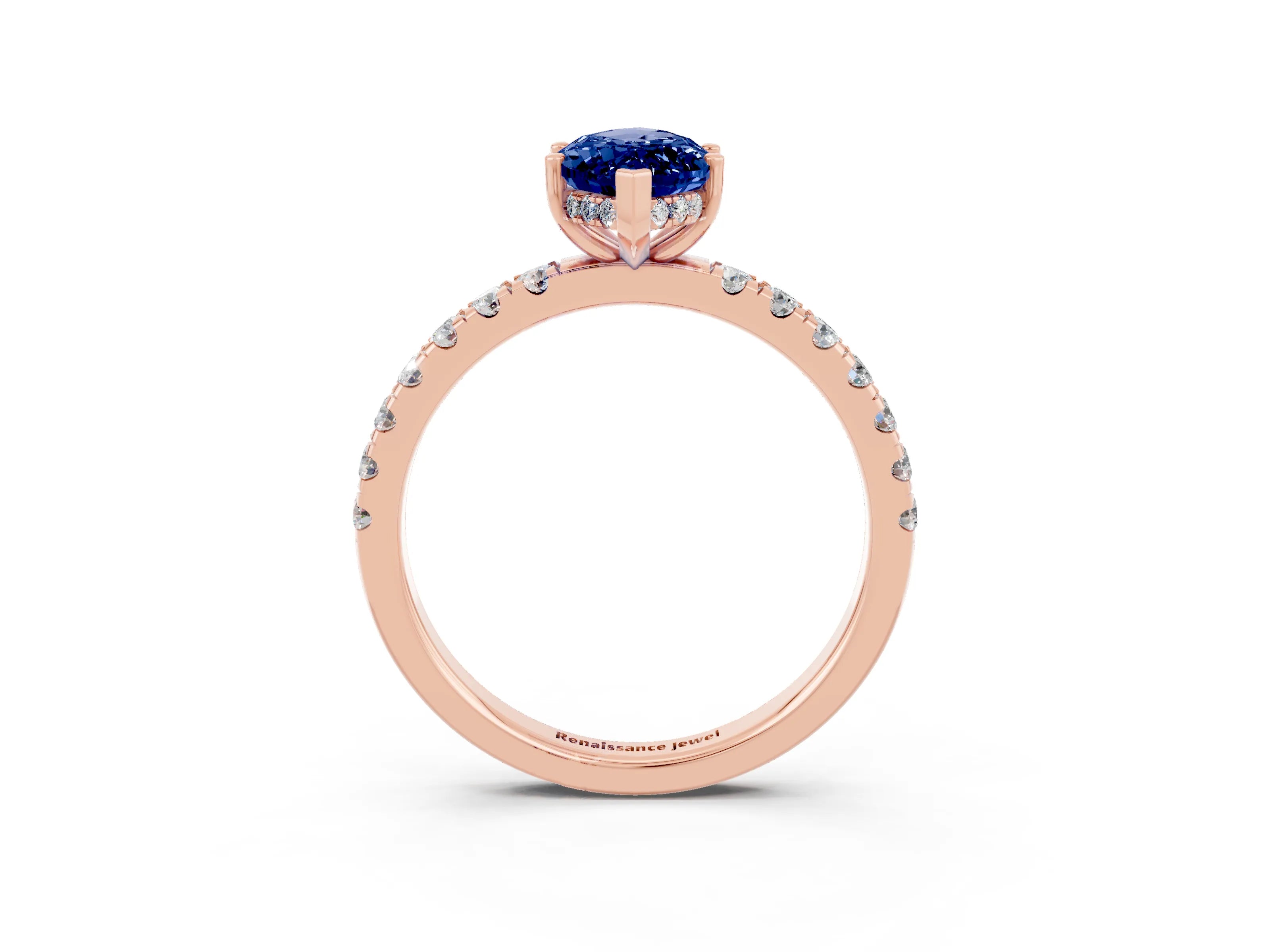 Rose gold Marquise Cut Blue Sapphire Pave Band Solitaire Ring with Four-Prong Setting_27