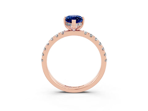 Rose gold Marquise Cut Blue Sapphire Pave Band Solitaire Ring with Four-Prong Setting_27