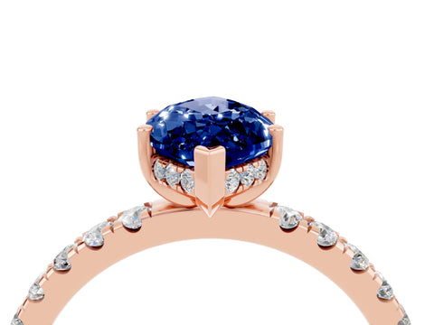Rose gold Marquise Cut Blue Sapphire Pave Band Solitaire Ring with Four-Prong Setting_28