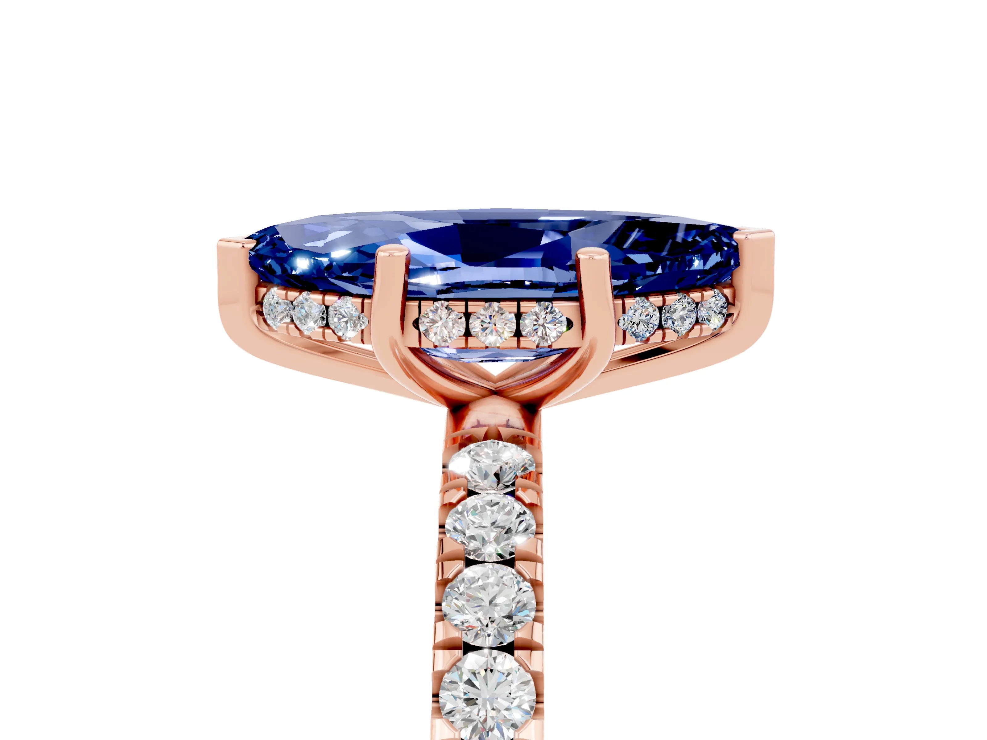 Rose gold Marquise Cut Blue Sapphire Pave Band Solitaire Ring with Four-Prong Setting_29