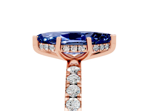 Rose gold Marquise Cut Blue Sapphire Pave Band Solitaire Ring with Four-Prong Setting_29