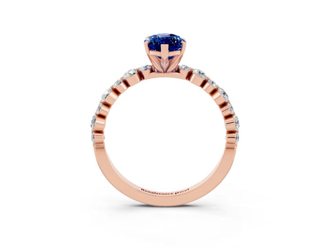 Rose gold Marquise Cut Blue Sapphire Prong Set Engagement Ring with Pavé Band_3