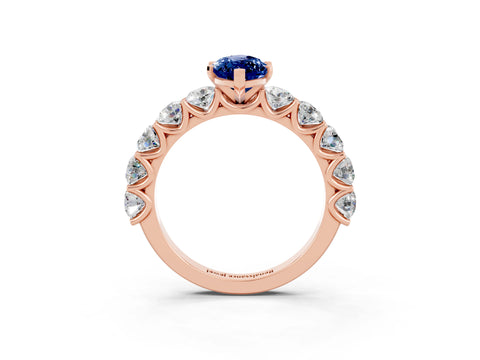 Rose gold Marquise Cut Blue Sapphire Prong Setting with Side Stones on a Pave Band_3