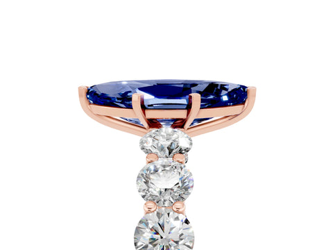 Rose gold Marquise Cut Blue Sapphire Prong Setting with Side Stones on a Pave Band_5