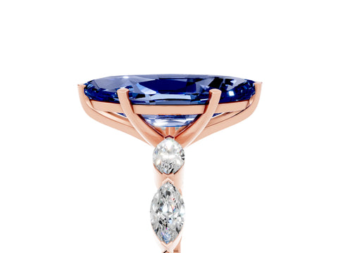 Rose gold Marquise Cut Blue Sapphire Ring with Marquise Side Stones and Prong Setting_5