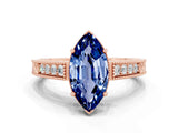 Rose gold Marquise Cut Blue Sapphire Ring with Milgrain Pavé Band and Four-Prong Setting_12