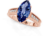 Rose gold Marquise Cut Blue Sapphire Ring with Milgrain Pavé Band and Four-Prong Setting_13