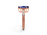 Rose gold Marquise Cut Blue Sapphire Ring with Milgrain Pavé Band and Four-Prong Setting_14