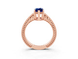 Rose gold Marquise Cut Blue Sapphire Ring with Milgrain Pavé Band and Four-Prong Setting_15