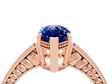 Rose gold Marquise Cut Blue Sapphire Ring with Milgrain Pavé Band and Four-Prong Setting_16