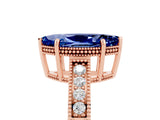 Rose gold Marquise Cut Blue Sapphire Ring with Milgrain Pavé Band and Four-Prong Setting_17