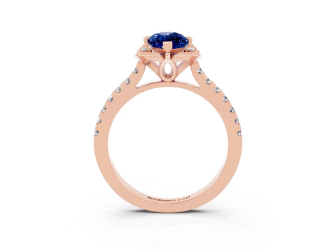 Rose gold Marquise Cut Blue Sapphire Ring with Pavé Band and Floral Prong Setting_3