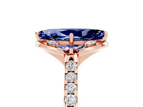 Rose gold Marquise Cut Blue Sapphire Ring with Pavé Band and Floral Prong Setting_5