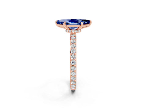 Rose gold Marquise Cut Blue Sapphire Ring with Pavé Band and Four-Prong Setting_2