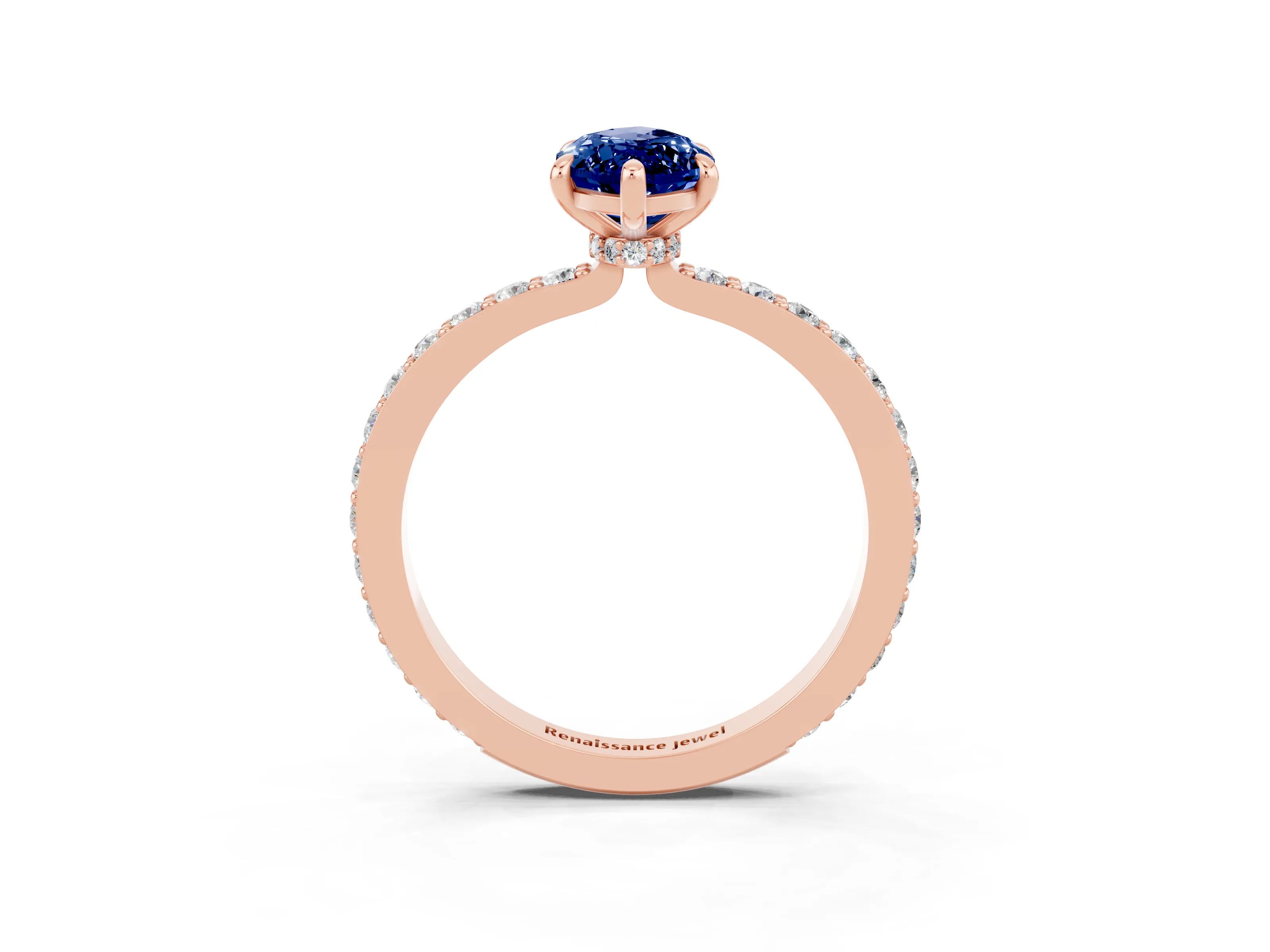 Rose gold Marquise Cut Blue Sapphire Ring with Pavé Band and Four-Prong Setting_3
