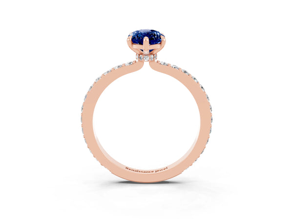Rose gold Marquise Cut Blue Sapphire Pavé Engagement Ring with Round  Accents and Prong Setting