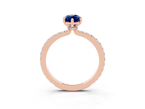 Rose gold Marquise Cut Blue Sapphire Ring with Pavé Band and Four-Prong Setting_3