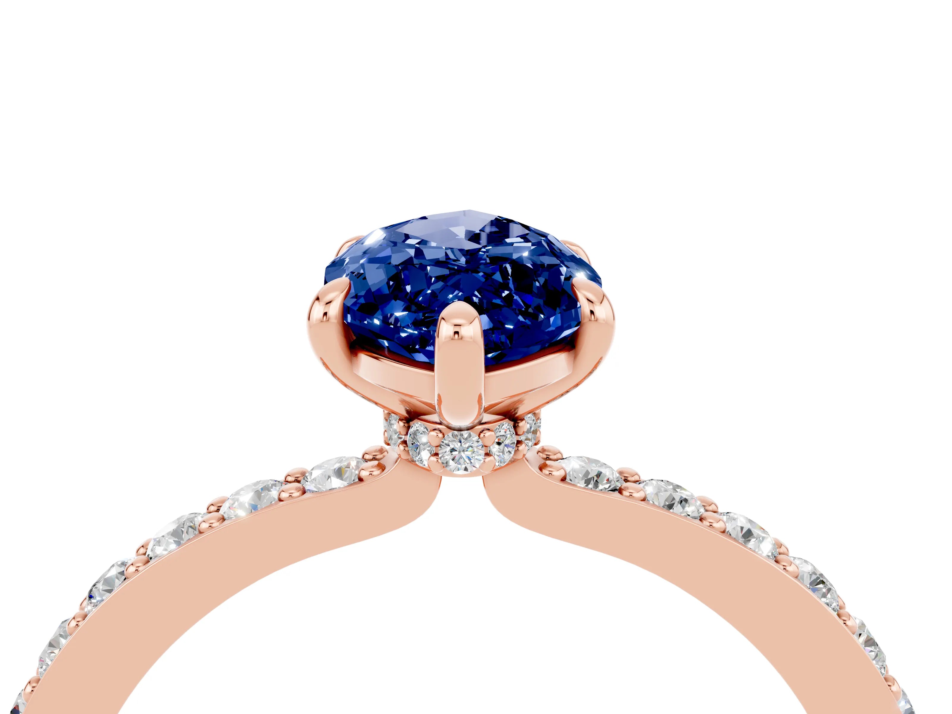 Rose gold Marquise Cut Blue Sapphire Ring with Pavé Band and Four-Prong Setting_4