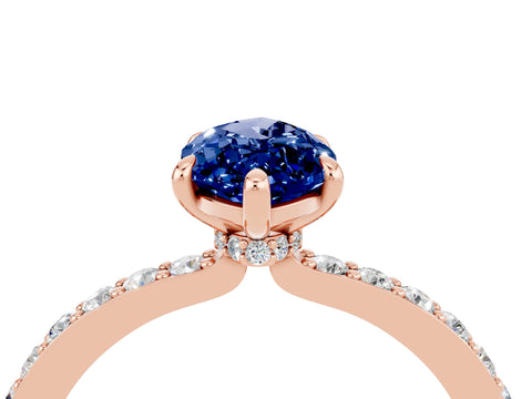 Rose gold Marquise Cut Blue Sapphire Ring with Pavé Band and Four-Prong Setting_4